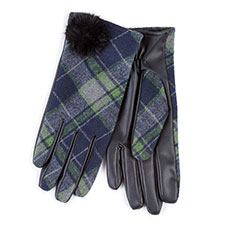 Isotoner Ladies Check and Pom Pom Gloves 
