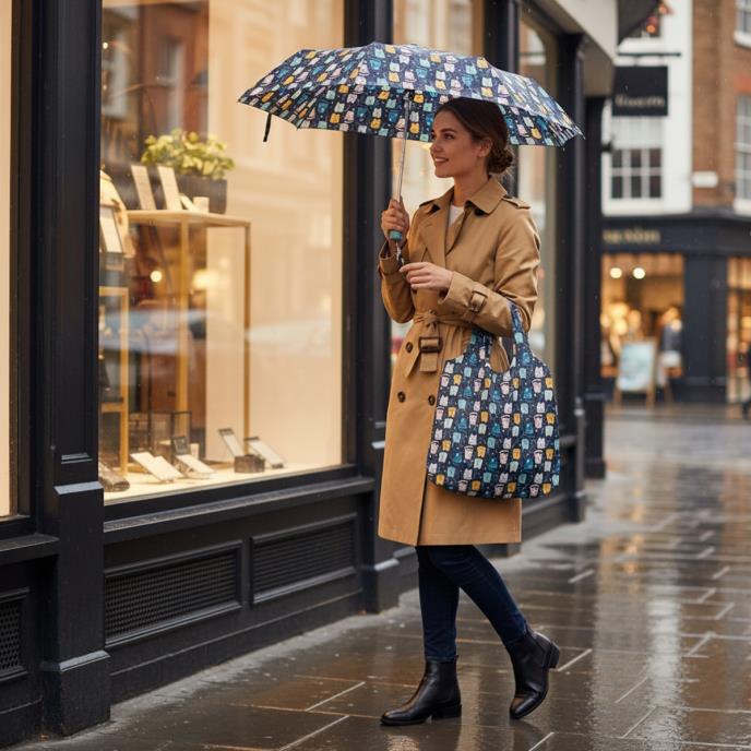 totes® Supermini & Matching Bag in Bag Umbrella Shopper Cat Print Gift Set