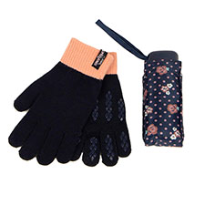 totes Compact Flat Damson Floral Dot Print & Knit Glove Gift Set