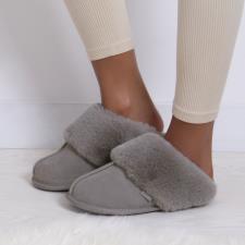 Isotoner Ladies Real Suede Mule with Fur Cuff