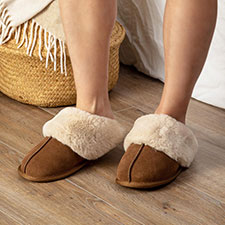 Isotoner® Ladies Real Suede Mule with Fur Cuff
