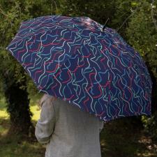 totes® Auto Open Walker Wood Handle Ribbon Print Umbrella