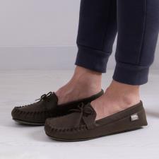 Isotoner® Mens Distressed Moccasin Slipper With Herringbone Sock