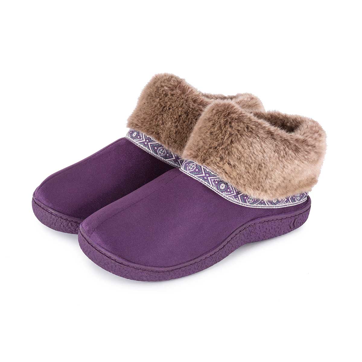 Isotoner Ladies Pillowstep Bootie Slippers with Fur Cuff | eBay