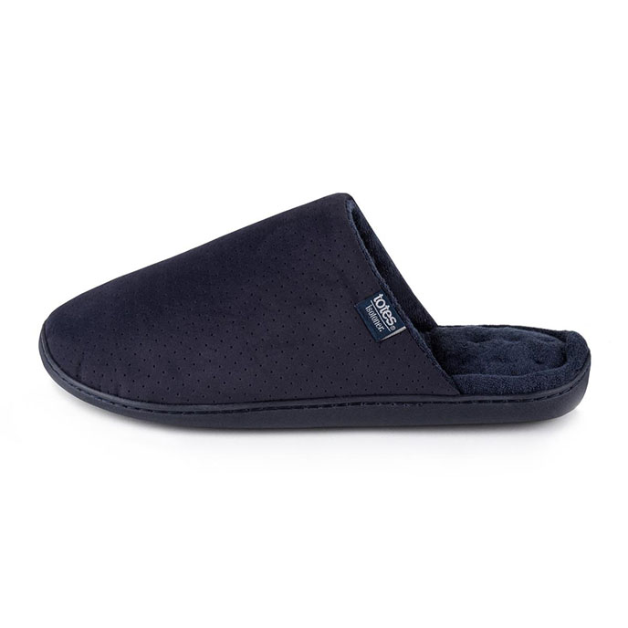 Isotoner Mens Perforated Suedette Mule Slippers Navy